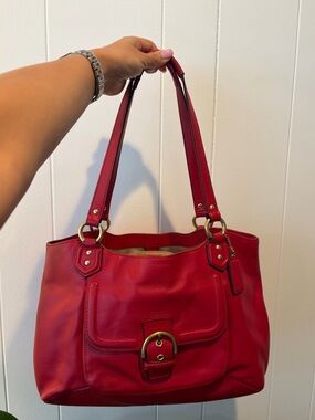 Coach Red Campbell Carryall. 
Leather Shoulder Bag with Beige Interior